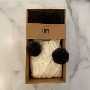 FRYE Cable Knit Fur Sherling Home Socks Gift Box